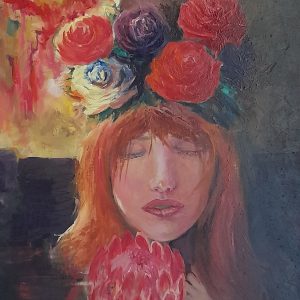Original South African Oil painting “Blooming good thoughts through the fire oritea and rises "